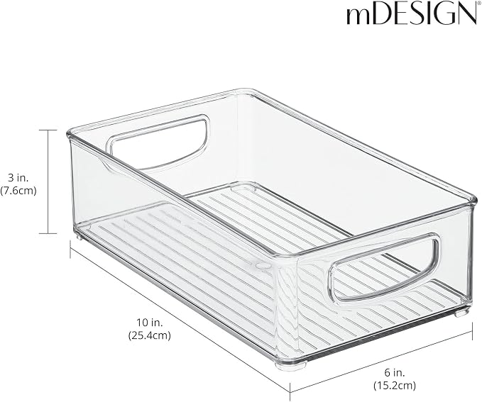 mDesign Small Plastic Storage Organizer Container Bin, Closet Organization for Hallway, Bedroom, Linen, Coat, Entryway - Holds Clothing, Blankets, Accessories, Toys - Ligne Collection, 4 Pack, Clear