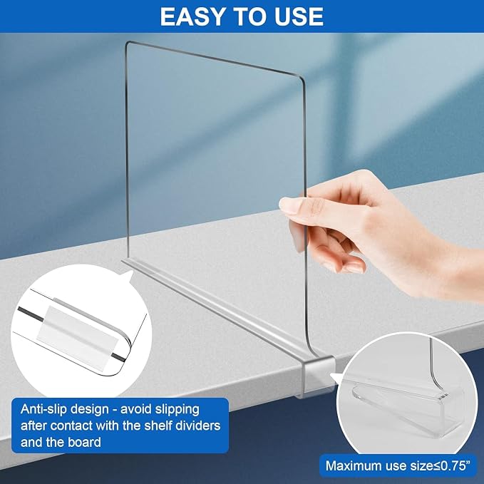11 Inches Tall [Extra Tall Version] Shelf Dividers for Closet Organization and Storage, 8 Pack Purse Organizer for Closet Acrylic Bookshelf for Organization, Perfect for Sweater Shirts Handbags