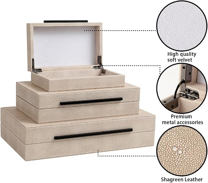 Decorative Boxes with Lids, Set of 3 Faux Leather Decorative Box, Large Modern Nesting Storage Decorative Boxes with Lids for Home Decor, Jewelry Boxes, Photo Boxes, Organizer Box (Ivory)
