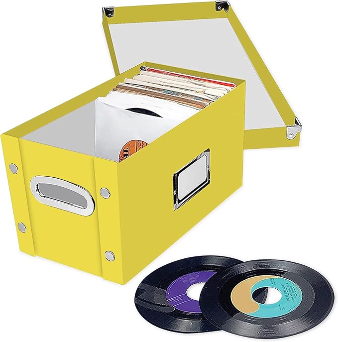 Snap-N-Store Vinyl Record Storage Box - 7"/45 RPM - 1 Pack- Crate Holds up to 75 Vinyl Albums - Yellow