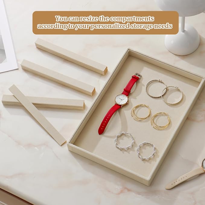 Large Stackable Jewelry Tray 4 Pack Velvet Jewelry Display Drawer Inserts Trays Organizer for Earring Bracelet Necklace Ring (Beige, 17 Grids)
