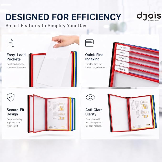 Tarifold Desktop Reference & Display System, 10 Double-Sided Pockets, 20 Sheet Capacity, Durable Metal Base, Easy-Load Polypropylene Pockets, Letter-Size, Made in Denmark, Assorted Colors