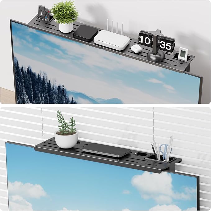 CABTE Adjustable Steel TV Top Shelf, Floating TV Stand, Universal Monitor Shelf for Soundbar, Game Console, Cable Box, Router Shelves (34.65 x 4.33 inch) | Universal Monitor Shelf for Game Console, Cable Box, Router Shelves (34.65 x 4.33 inch)