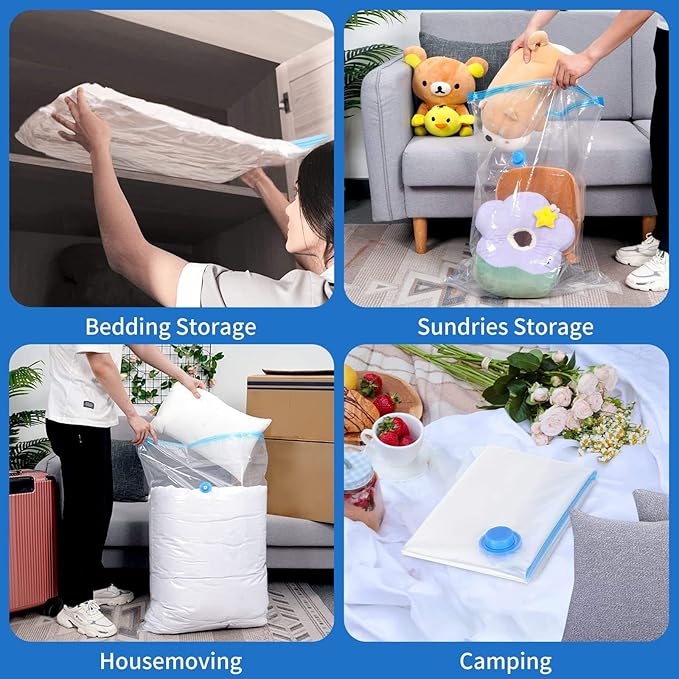 12Pack Thickened Space Saver Vacuum Storage Bags Jumbo for Clothes with Hand Pump, Vacuum Sealed Bags for Clothing, Comforters and Blankets