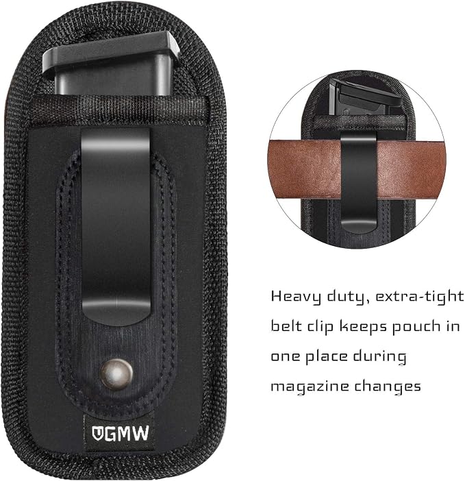 GMW Universal Magnetic IWB/OWB Magazine Holster [2-Pack] | Magazine Pouch for 9mm 1911 .380 .40 .45 Glock 17 19 43 M&P S&W | Pistol Mag Pouch for Single/Double Stack Handgun Magazines and Ammunition