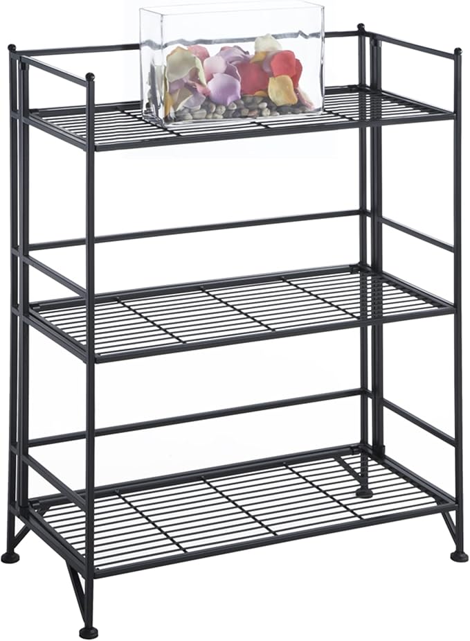 Convenience Concepts Xtra Storage Shelves - 3-Tier Wide Folding Metal Storage Shelves, Closet Organizer for Office, Laundry Room, Bedroom, Garage, Kitchen, Bathroom, Black