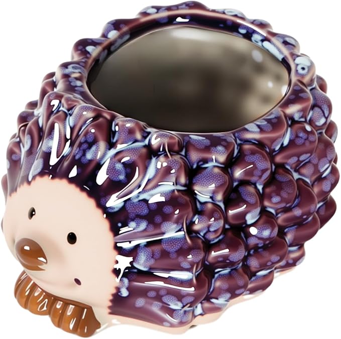 Ceramic Hedgehog Shaped Pen Pencil Holder for Desk Decoration Accessories Hedgehog Decor Makeup Brush Pen Cups Succulent Plant Pot Office School Ideal Gifts for Women, Mom or Birthdays
