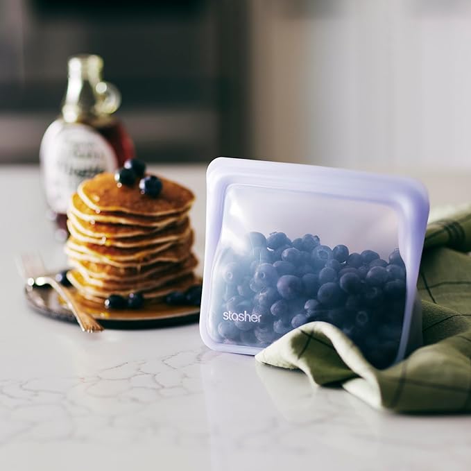 Stasher Silicone Reusable Storage Bag, Stand-Up Mini Bag, Reusable Freezer Bags, Microwave, Dishwasher, Oven Safe, Sous Vide, Eco Friendly, Food-safe Silicone Snack Bags, 56 oz, Aqua