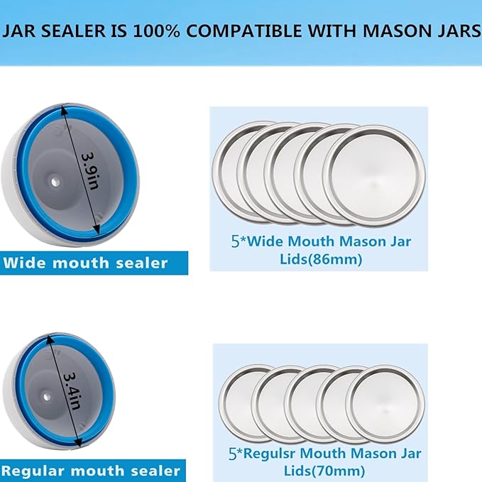 Mason Jar Vacuum Sealer and Accessory Hose Compatible with FoodSaver Vacuum Sealer Portable Hand Pump for Jars Regular & Wide Mouth and Lid, for Food Storage