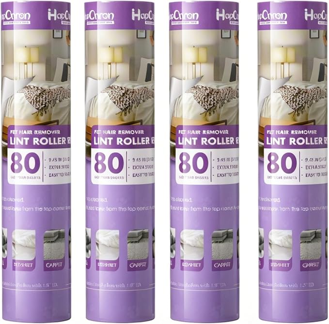 9.45 Inch Large Surface Lint Roller Refills, Fits 9.45" Supersize Lint Rollers with 1.5" ID, 320 Easy Tear Sheets (Pack of 4), Sticky Lint Roller Sheets, Replacement Lint Roller Refill