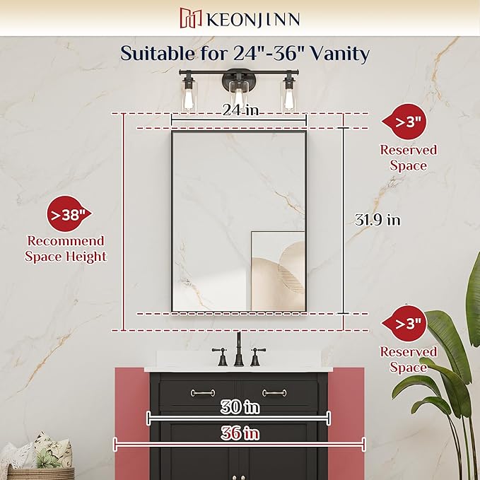 Keonjinn Gold Bathroom Vanity Mirror 24 x 32 Inch, Rectangular Wall Mirror, Aluminum Alloy Metal Frame Rectangle Modern Farmhouse Mirrors, Square Corner Framed Mirrors for Bathroom Sink