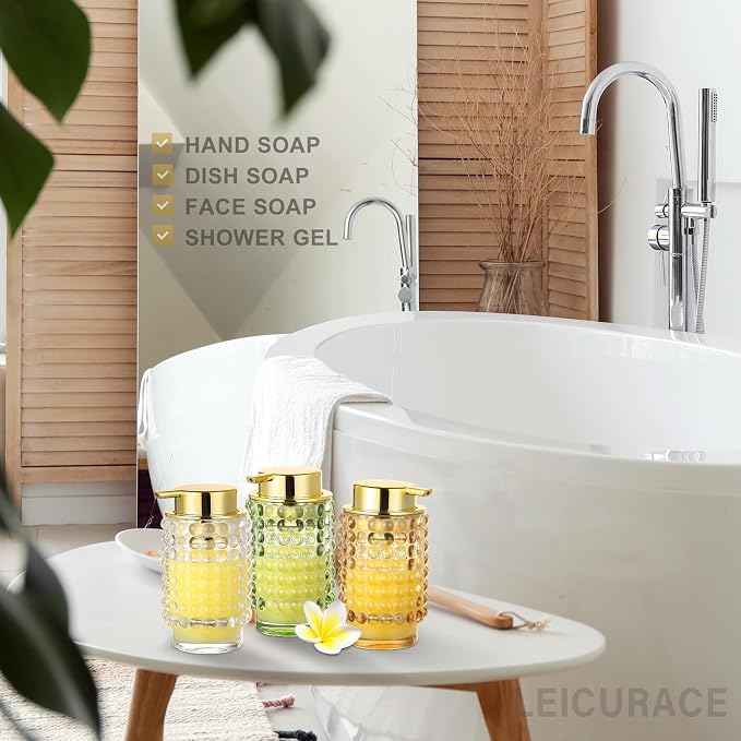 Glass Foaming Hand Soap Dispenser for Bathroom Decor with Pump（Foam Type/Amber）