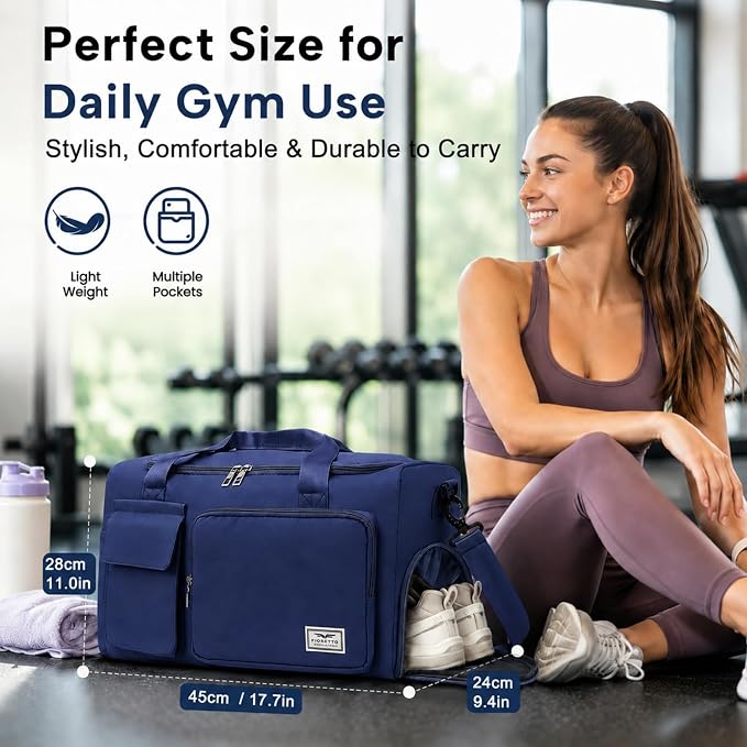 FIORETTO Women's Gym Duffle Bag with Shoes Compartment, 30L Capacity, Ideal for Travel, Gym, Sports, Duffel, Weekender