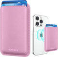 Magnetic Wallet Cell Phone Card Holder for Phone Case with Mag-Safe, Stronger Magnetic RFID Leather Phone Wallet Stick on Series of iPhone 17/16/15/14/13/12 and Pro/Promax, Pink
