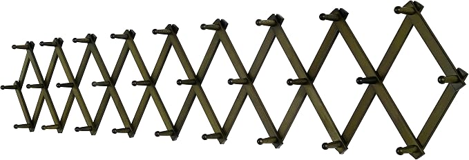 SKOLOO Accordion Wall Hanger with 28 Hooks, Modern Expandable Coat Rack Hat Rack for Wall, Solid Wooden, Dark Walnut Color
