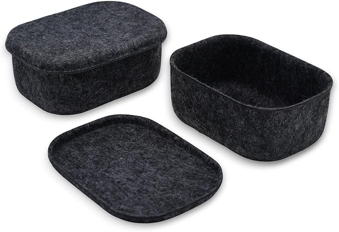 Welaxy Small Hide Storage Containers with Lids, Natural Beige felt bin with Lid Set of 2 (Charcoal)