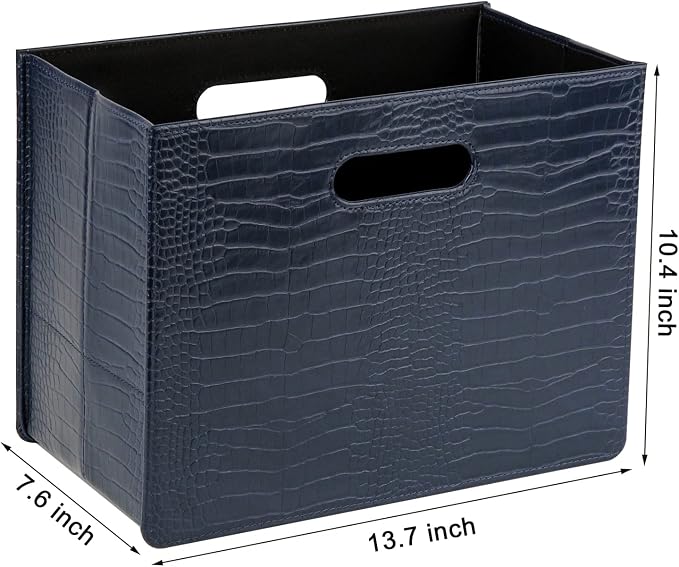 HofferRuffer Magazine Basket Holder, Foldable Magazine Rack, Document File Holder Organizer, File Folder, Newspaper Storage Bin Organizer for Home or Office (Dark Blue)