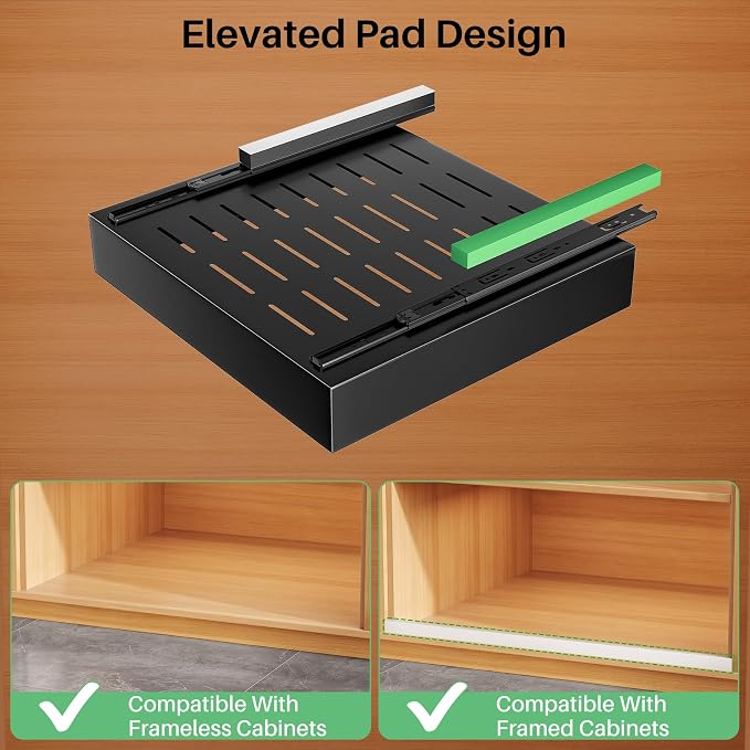 2Pack Pull out Cabinet Organizer, 21"Deep, Heavy Duty Full-extension Slide out Drawers for Kitchen Cabinet, Roll out Shelf Storage with Nano Adhesive for Pots,12"W x 21"D x 3.1"H, Black