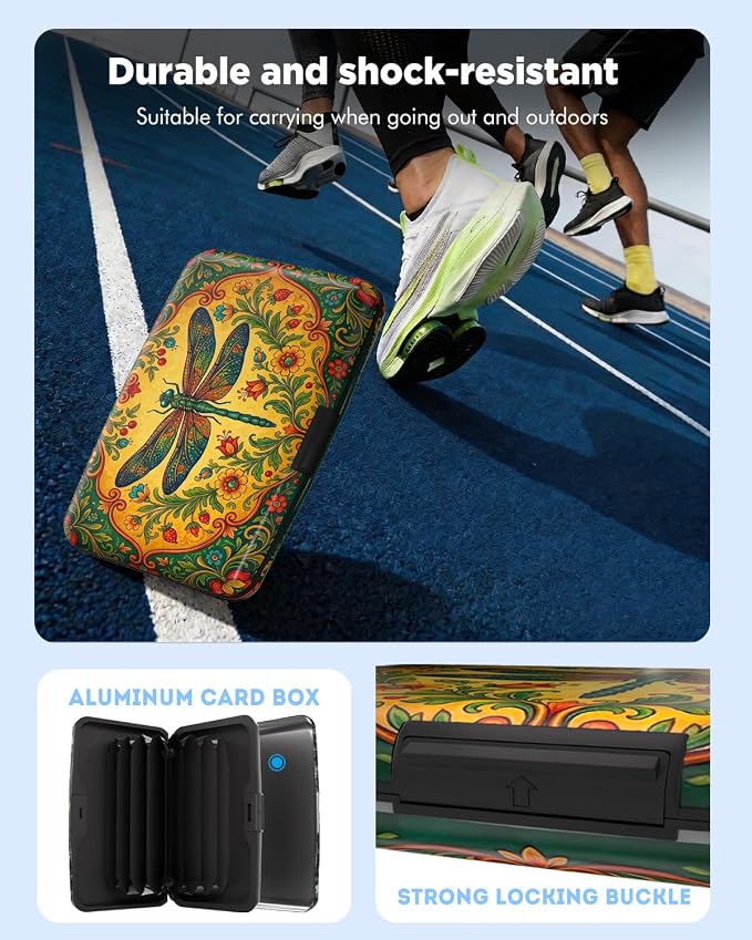 Maicican RFID Blocking Aluminum Credit Card Holder | Slim Metal Wallet for Women & Men, Business Card Case for Travel, Fits Front Pocket, Card holder wallet - Dragonfly