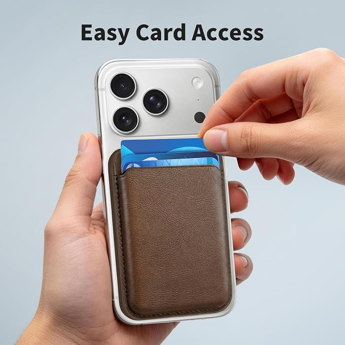 Magnetic Wallet Phone Card Holder for Phone Case with Mag-Safe, Stronger Magnetic RFID Leather Phone Wallet Stick on Series of iPhone 17/16/15/14/13/12 and Pro/Promax, Vintage Brown