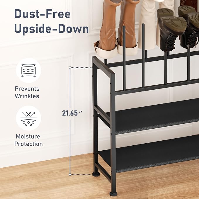 DIMJ Boot Rack 4-Tier - Black Metal Boot Storage Rack Tall Boots Organizer, Multiuse Shoe Rack for Boots, Sneakers, High-Heel, Entryway, Fits 10 Pairs