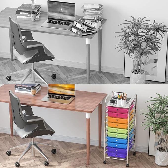 LDAILY 10-Drawer Rolling Storage Cart, Rolling Storage Cart, Storage Organizer on Wheels, Metal Frame, Scrapbook Paper Tools, Suitable for Office School, Classroom (Rainbow, 10 Drawer)