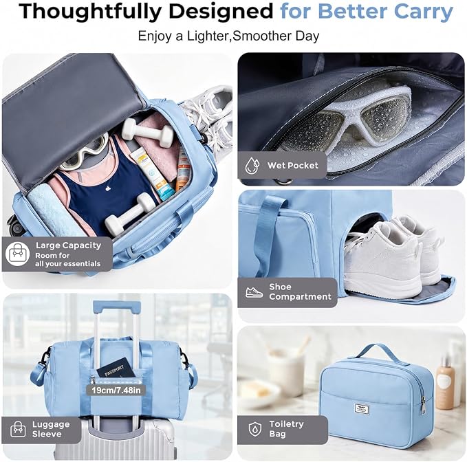 FIORETTO Women's Gym Duffle Bag with Shoes Compartment, 30L Capacity, Ideal for Travel, Gym, Sports, Duffel, Weekender