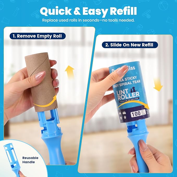 Extra Sticky Lint Roller for Pet Hair, 300 Sheets with 3 Handles | Easy Spiral Tear Lint Rollers,Lint Remover for Clothes, Dog and Cat Hair Remover with Ergonomic Handle