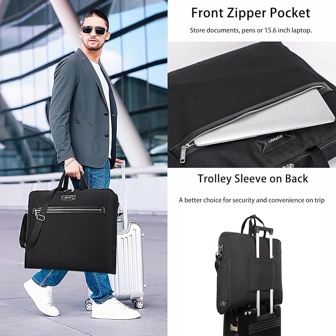 BESMART Garment Bags for Travel, 51" Large Suit Bag for Business Trips | Waterproof,Hangs 3 Suits,Foldable,Wrinkle Free Spacious Luggage Suit Cover,Adjustable Strap,Carry On Flight Approved,Black