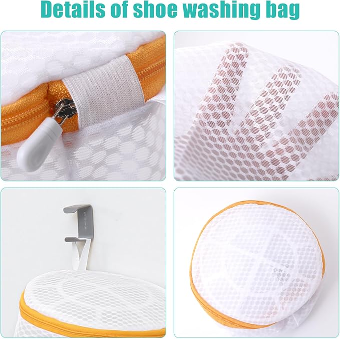 Kimmama Shoe Washing Machine Bag, Shoe Cleaning Bag, Orange Zipper, 7x15", 2Pack