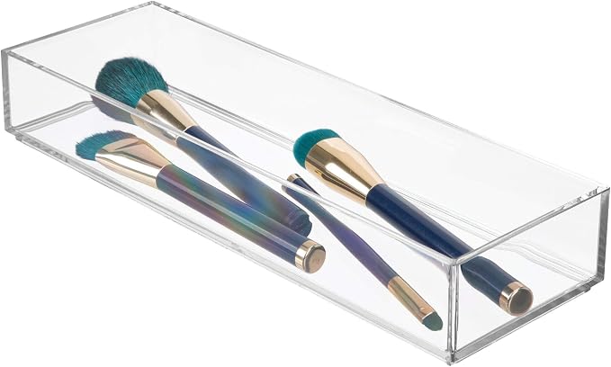 iDesign Plastic Drawer Organizer, 4" x 12" x 2", Clear | Storage Container, For Silverware, Utensils, Kitchen Gadgets, For Pantry, Cabinets, Countertops