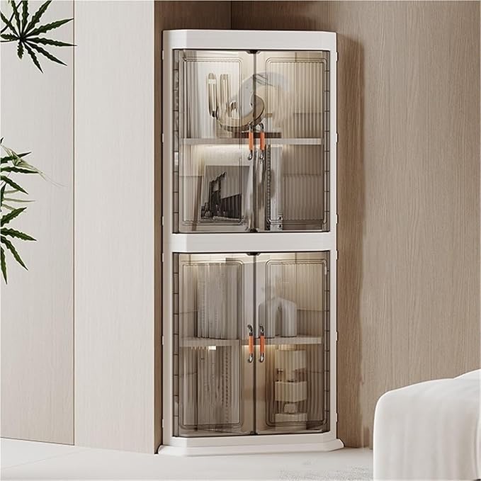 Triangular Storage Cabinets Large Capacity Storage Racks Plastic Foldable Box Multifunctional Corner Cabinet Display Cabinet Dust-Proof Racks for Living Rooms Practical(110cm)