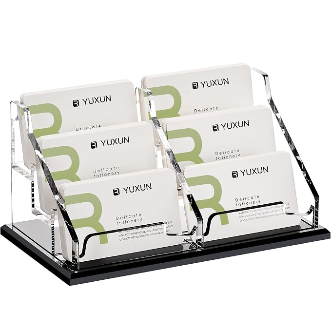 YUXUN Black Business Card Holder for Desk-3 Tier 6 Slot, Acrylic Business Card Holder for Women Men, Business Card Display Stand for Exhibition, Home, Office