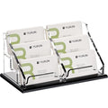 YUXUN Black Business Card Holder for Desk-3 Tier 6 Slot, Acrylic Business Card Holder for Women Men, Business Card Display Stand for Exhibition, Home, Office