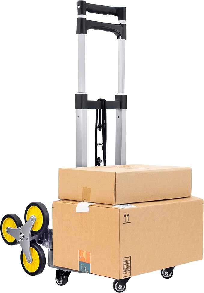 Mount-It! Stair Climber Hand Truck Dolly with Tri-Wheel Design, 154 lb Capacity, Foldable Steel Frame, Adjustable Handle, Rubber Wheels, Pre-Assembled for Stair and Flat Use