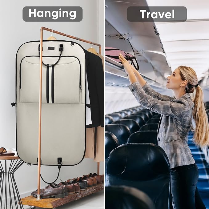 BALEINE Travel Garment Bag, Travel Suit Bag for Men, Water Resistant Carry on Garment Bag for Hanging Clothes, Garment Duffel Bag for Travel Business (Beige, 42")