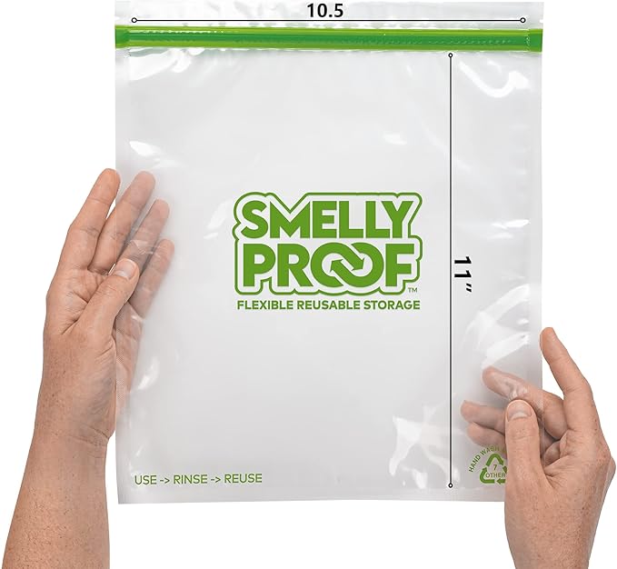 Reusable Food Storage Bags by Smelly Proof, Reusable Freezer Bags, MADE IN USA, Dishwasher-Safe, BPA FREE, NO PEVA, XL 3-mil, Extra Large Clear FLAT 10.5" x 12" GALLON 10-Pack | Airtight Seal, Leakproof Closure, Odor Blocking, Reusable, Multi-Layer Fil...