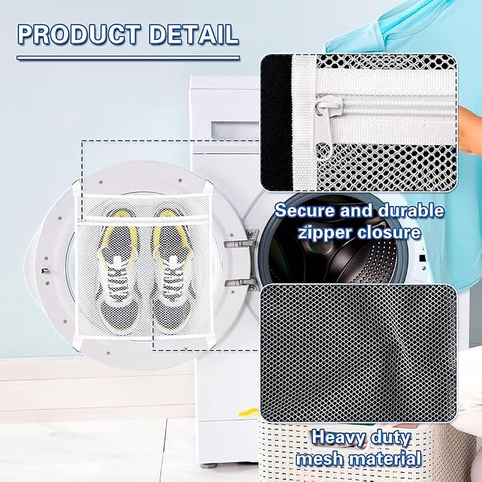 2 Pcs Shoe Dryer Bags,Adjustable Reusable Sneaker Dryer & Wash Bag Large Honeycomber Mesh Bags with Zipper and Strap for Washing Machine Shoes, Clothing