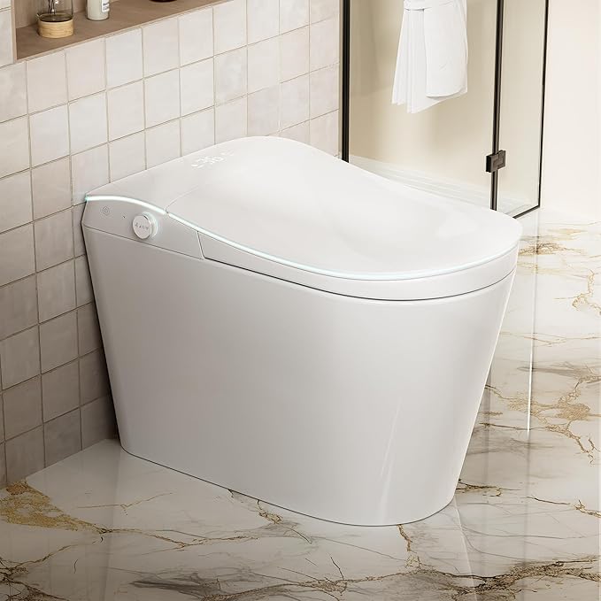 WinZo mart toilet with bidet built in, Heated Seat,Female Cleaning, Warm Water & Dry Function, Modern Tankless Toilets, ADA Comfort Height Toilet, LED Display, Foot Sensor, 1.28GPF, 1000g MAP Flush