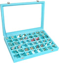Siveit Velvet Jewelry Tray 48 Grid Jewelry Display Tray Organizer Box with Transparent Lid Rings Earrings Necklaces Pendants Display Box Suitable for Women and Girls (Light Blue)