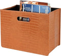 HofferRuffer Magazine Basket Holder, Foldable Magazine Rack, Document File Holder Organizer, File Folder, Newspaper Storage Bin Organizer for Home or Office (Brown Croco)