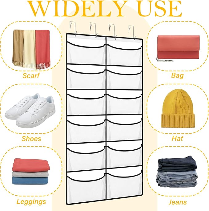 Yookeer Over The Door Hoodie Organizer 12 Large Breathable Mesh Sweatshirt Organizer with 4 Hooks Hanging Pockets Behind Door Holder for Home Dorm Rooms Bedroom Small Spaces Closets Clothing Sundries
