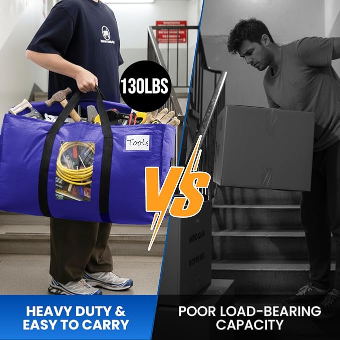 TAILI 10 Pack Dark Blue Extra Large Moving Bags, Heavy Duty Totes with Visible Window, Wrap Around Handles, Great for Space-Saving
