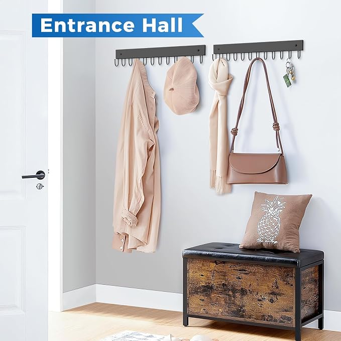 Belt Hanger Wall Mounted, Wooden Belt Organizer 2 Pack Max 24 Storage Capacity, 180° Rotating Space Saving Hangers for Ties, Tank Tops, Scarves, Bras, Keys, Bags Black