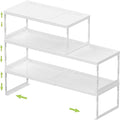Jojocross Adjustable Stackable Metal Storage Shelf Organizer - Expandable Wire Rack with Perforations for Kitchen, Pantry, Bathroom, Cabinet & Office-Compact, Durable & Sturdy (3PACKS/Large/White)