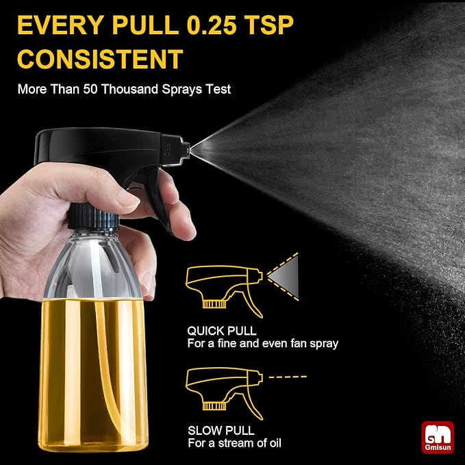 gmisun Oil Sprayer for Cooking, 2 Pack Olive Oil Spray Bottle, 10oz Food-Grade Plastic Oil Spritzer Mister, Refillable Oil Dispenser Bottle for Salad, BBQ, Grilling, Kitchen Baking, Roasting
