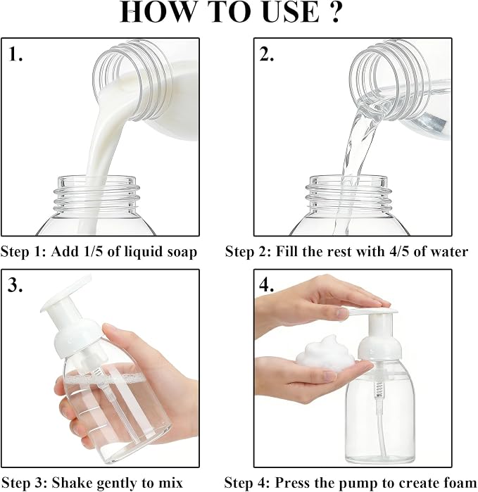 3 Pack 8oz Foaming Soap Dispenser BPA Free Clear Plastic Refillable Pump Bottle for Liquid Shampoo and Hand Soap