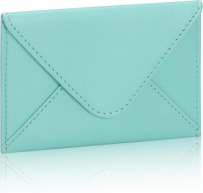 HISCOW Envelope Business Card Case with Magnet Closure - Italian Calfskin (Teal)