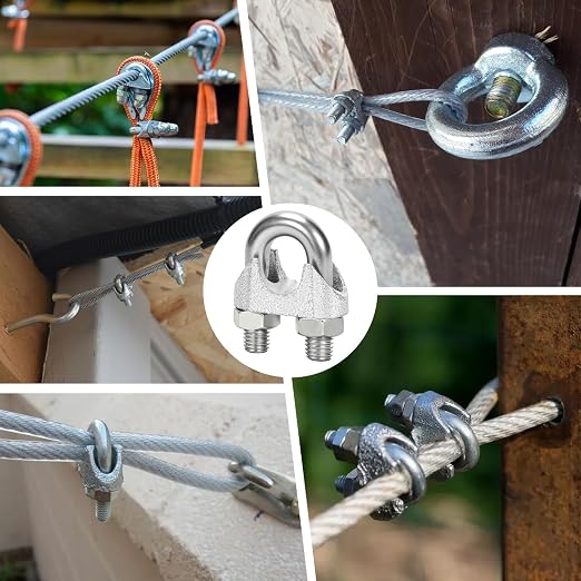 25 Pcs 5/8" M16 Wire Rope Clip Clamps Galvanized for Cable/Tent Rope | Galvanized iron, rust-proof, U-bolt & saddle, deep-thread, easy install, secures wire/rope for rigging/fences/guardrails