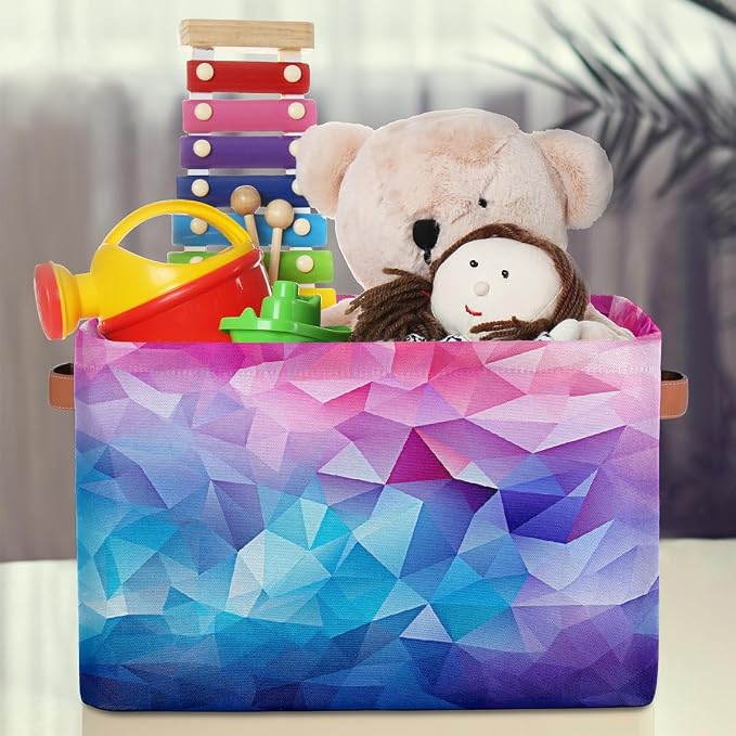 Rectangle Storage Baskets for Shelves, Abstract Pink And Blue Texture Storage Cube Organizer Bins Collapsible Toy Basket for Nursery Home Room